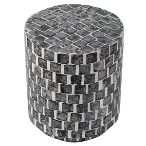 Tabourets carrés gris fumé foncé, mosaïque artisanale en nacre, petite table d'appoint pour la décoration du salon et de la chambre. - Product Image 1