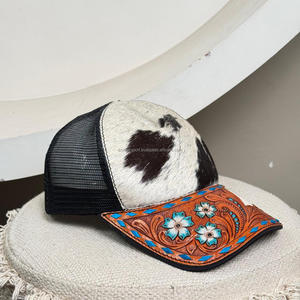 Venta al por mayor de fábrica, sombrero de cuero de vaca mecanizado a mano de alta calidad, Snapback, 5 paneles, sombrero para corredores, gorra grande de malla de espuma negra a la moda - Product Image 6