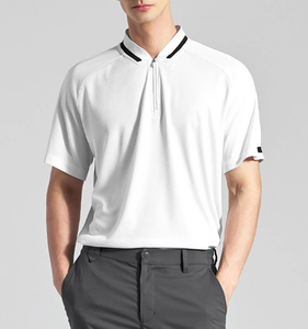 Polo de golf para hombre de secado rápido con 14 cremalleras, mangas antiarrugas, rayas blancas bordadas, técnica transpirable de punto. - Product Image 6