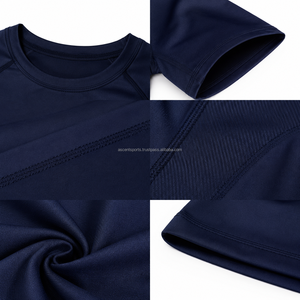 เสื้อคอมเพรสชั่นแห้งเร็วสำหรับผู้ชาย แขนสั้น สีน้ำเงินเข้ม เสื้อออกกำลังกาย ซับเหงื่อ ระบายอากาศ เสื้อชั้นในสำหรับเล่นกีฬากลางแจ้ง - Product Image 3