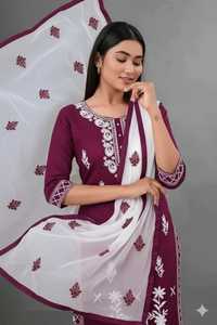 Ensemble Salwar Kameez Kurta en rayonne grise brodée, style indien et pakistanais, pour femme, tenue ethnique, usage quotidien et décontracté, coupe ajustée - Product Image 3