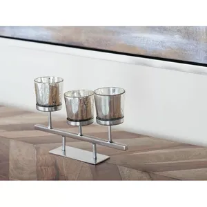 Moderno Portavelas de Acero Inoxidable para 3 Velas, 9 Pulgadas de Ancho, Decorativo para el Hogar, con Copas de Vidrio Mercurizado - Product Image 4