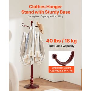 Appendiabiti da terra in legno con 11 ganci e base pesante, ganci da parete e appendiabiti per ingresso, corridoio o camera da letto - Product Image 2