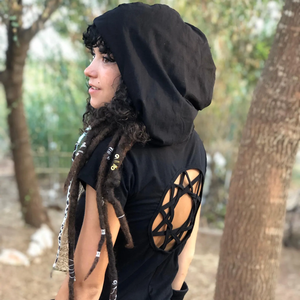 Vestido Maxi Bohemio con Capucha para Mujer, Vestido Gótico con Espalda Descubierta para Festival, Atuendo de Hada Bohemio con Capucha para el Bosque - Product Image 2