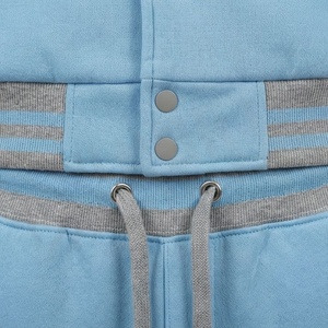Survêtement unisexe bleu clair à capuche avec manches grises, couleur unie, vêtements de sport décontractés, design à fermeture boutonnée sur toute la longueur, vêtements d'automne - Product Image 5