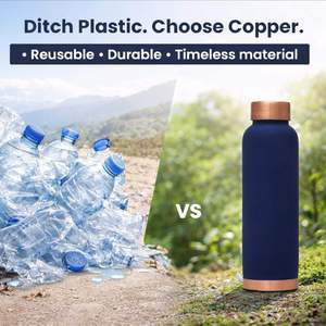 Navy Matte <b>Copper</b> Water <b>Bottle</b> Pure <b>Copper</b> <b>Drinking</b> <b>Bottle</b> Leakproof Reusable Ayurvedic Hydration Gift <b>Bottle</b> - Product Image 3