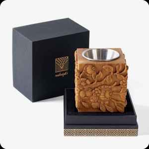 Brûleur d'oud en bois rustique artisanal avec diffuseur d'arômes moderne à motifs floraux, brûleur de bakhoor arabe pour la décoration de la maison - Product Image 2