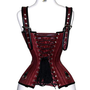 Salva <b>Leather</b> Women's Gothic PU <b>Leather</b> <b>Corset</b> with Zipper Closure Strapless Solid Color Waterproof V-neck Pockets Outerwear - Product Image 2