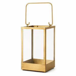 Lanterne à bougie en verre et métal doré nordique, moderne, trapézoïdale, géométrique, porte-bougie pilier, centre de table pour mariage et fête - Product Image 5