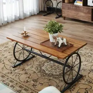 房屋装饰客房家具金属木制茶几带轮子底座易移动仿古现代铸造主题桌