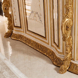 Armario de Estilo Clásico Tradicional Ecológico, Tallado a Mano en Madera Maciza con Hojas de Oro, Cuatro Puertas, Tiradores de Acero Inoxidable, para Dormitorio - Product Image 6