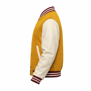 Men'<b>s</b> Mustard White Patchwork Varsity <b>Jacket</b> Preppy Style Turn-down Collar Button Front Regular Fit Winter Outerwear Genuine - Product Image 6