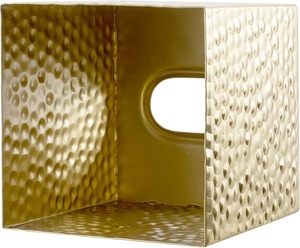 Modern Hammered Brass Tone Metal <b>Cube</b> Facial Tissue Box Cover with Open Bottom, Decorative Pebbled Texture Square - Product Image 3