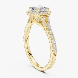 แหวนหมั้นเพชรทรง Asscher 1 กะรัต ทองคำ 9K สีเหลือง ประดับเพชร Halo แบบแยกก้าน ฝังเพชรแบบ Pave สำหรับเจ้าสาว ขายส่ง - Product Image 4