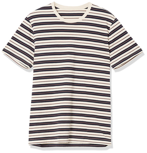 T-shirt décontracté confortable en jersey 100% coton tricoté à manches courtes rayé col rond coupe ample pour homme - Product Image 3
