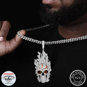 Trendy Moissanite Flaming Skull Pendant Iced Out Skull <b>Charm</b> Sterling <b>Silver</b> Luxury Jewelry Bling Pendant Streetwear <b>Charm</b> - Product Image 3