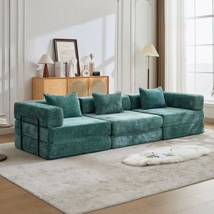 Divano Letto Convertibile Chenil con Telaio Fisso, Modulare Senza Montaggio Necessario, in Velluto Compresso - Product Image 1