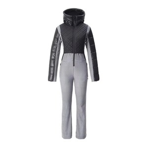 Mono de esquí con capucha para mujer, con diseño de pata de gallo y acolchado, cierre de cremallera impermeable, ropa de esquí para mujer, trajes de esquí. - Product Image 1