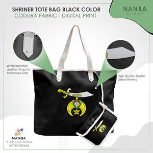 Sac fourre-tout écologique noir brodé avec emblème Shriner du Groupe NANBA, sac à bandoulière en poly-vinyle Codura avec fermeture éclair, tendance - Product Image 3