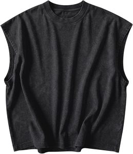 Mens Acid Wash Cropped Tank <b>Tops</b> Dolman Sleeve T Shirt Oversized Vintage Muscle Sleeveless Boxy Tees <b>Crop</b> <b>Top</b> - Product Image 5