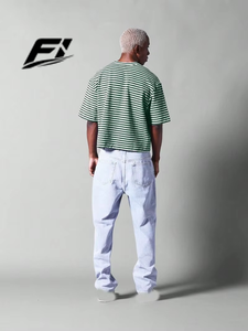 Camisetas Cortas Unisex para Hombre, Estilo Urbano, Oversize, con Rayas, 100% Algodón Jersey, Estilo Hip Hop, Diseño Personalizable, Corte Holgado - Product Image 2