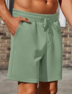 Pantalones Cortos Deportivos para Hombre, Color Verde Sólido, con Cordón Ajustable y Bolsillos Laterales, Estilo Bermuda, Tejido de Algodón Transpirable - Product Image 2