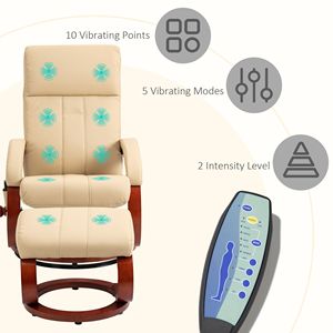 Fauteuil inclinable électrique en similicuir beige avec repose-pieds, 10 points de vibration, télécommande, canapé sectionnel pour salon - Product Image 4