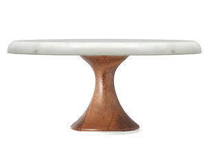 Support à gâteau personnalisé en marbre avec base en bois, plateau à pâtisserie pour la pâtisserie, support en travertin, support à gâteau en bois et marbre - Product Image 1