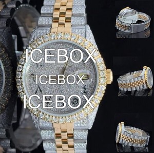 Montre unisexe avec boîtier rond, verre en cristal de moissanite et acier inoxydable, bracelet à fermoir, résistance à l'eau 10 bars - Product Image 2