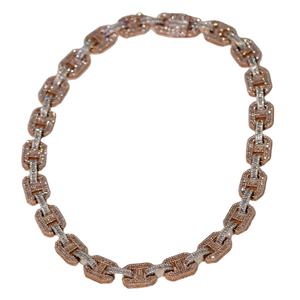 Cadena Cubana de Alta Calidad con Incrustaciones de Diamantes de Laboratorio de Dos Tonos, Estilo Baguette, 18 mm, Joyería Unisex, Chapada en Oro de 14K - Product Image 1
