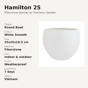 Hamilton 25 <b>White</b> Fiberstone Round Bowl Planter 25x25x19.5cm Small Indoor Outdoor Flower <b>Pot</b> Weatherproof Vietnam - Product Image 2