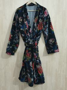 Bata Kimono Corta de Terciopelo de Algodón para Mujer, Estampado Amarillo Selva, Transpirable, con Flores, para el Desayuno, Bata de Dama de Honor, Invierno - Product Image 5