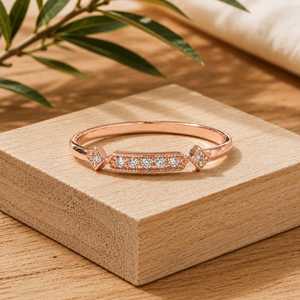 Premium Round Brilliant Lab Grown Diamond Pave Engagement Ring 10k 14k 18k Solid Gold Minimalist Band Ethical Promise Jewelry - Product Image 3