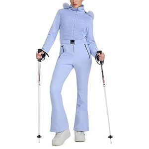 Traje de Esquí de Una Pieza para Mujer, Color Azul Claro, Impermeable, 100% Poliéster, con Aislamiento, Capucha y Cierre de Cremallera, Corte Ajustado - Product Image 1