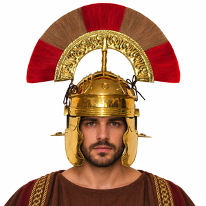 Casque de Centurion en laiton calibre 18, type Galea, avec plume bicolore et crête, pour reconstitution historique, style armure romaine, soudé - Product Image 2