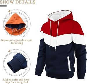 Men's Color Blocking <b>Hoodie</b> Regular Fit Long Sleeve Casual Knitted with Pocket Winter Wear Breathable Quick Dry Polyester/Cotton - Product Image 3
