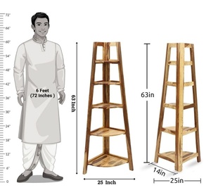Étagère d'angle en bois massif à 5 niveaux |   Étagère de présentation rustique autoportante |   Meubles de salon en gros |   Meubles de maison - Product Image 1