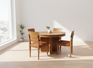 Juego de Mesa de Centro Redonda con 4 Sillas, Muebles Modernos para Sala de Estar en Madera Maciza de Fresno y Chapa de MDF, Duraderos y Fáciles de Limpiar - Product Image 5