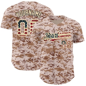Maillot de baseball authentique OMMIZ INDUSTRY, motif camouflage vintage drapeau USA, hommage aux forces armées, le plus vendu en gros - Product Image 1