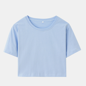Camiseta Corta Rosa para Mujer, Cuello Redondo, Manga Corta, Color Sólido, Corte Holgado, Informal, Primavera Verano, 100% Algodón Jersey - Product Image 3