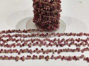Natural Ruby Brass Dangling <b>Wire</b> Wrapped Cluster 3mm Rondelle Faceted Chain Sold Per Foot - Product Image 4