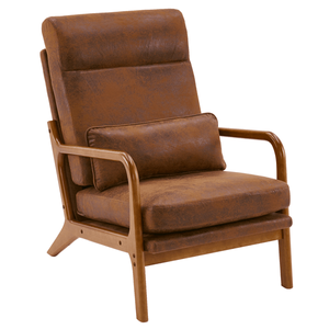 High Back Solid Wood Armrest & <b>Backrest</b> Indoor Leisure Chair Orange with Iron Frame & Bronzing Cloth for Living Room - Product Image 1
