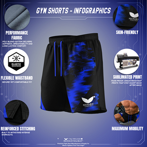 KORVEX Men's Woven Mid Canvas Sport Shorts <b>Black</b> Blue Sublimation Print Quick Dry Drawstring Waist Athletic Wear - Product Image 5