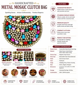 Handcrafted Metal Mosaic <b>Clutch</b> Bag Crystal Embellished Evening Purse Luxury Party <b>Wedding</b> Handbag - Product Image 6
