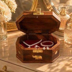 Wooden Jewelry Box Polygon Shape Carved Elephant Design Wabi Sabi Style <b>Storage</b> Box for Bedroom <b>Storage</b> Box Decorative Use - Product Image 3