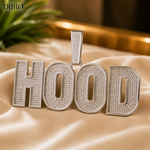 <b>Custom</b> <b>Name</b> Letter "HOOD" Pendant <b>Necklace</b> Iced Out Moissanite Charm Gold Plated Hip Hop Jewelry for Unisex - Product Image 3