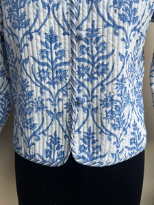 Chaqueta de pana con estampado indio a mano para mujer, acolchada con relleno de algodón, nuevo estilo, abrigo con estampado de flores azul cielo, a precio de fábrica. - Product Image 4