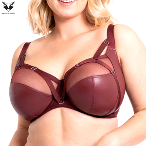 Sexy Wine Red Leather Look Lingerie Gothic Strappy Push Up <b>Bra</b> and Sheer Mesh High Cut Briefs Set Women Leather <b>Bra</b> & Briefs - Product Image 6