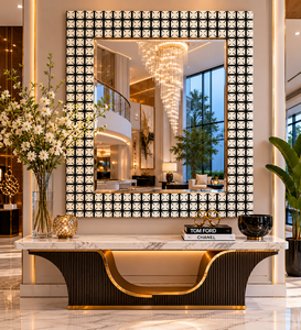 Geometric <b>Square</b> Wall <b>Mirror</b> Pebble Design Decorative <b>Mirror</b> Bathroom Bedroom Living Room Modern Stylish Wall Mounted 32 Inch - Product Image 1