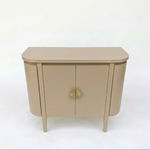 Armoire de rangement moderne en MDF de chêne avec côtés incurvés et console arrondie, buffet compact, couleur beige écologique - Product Image 1